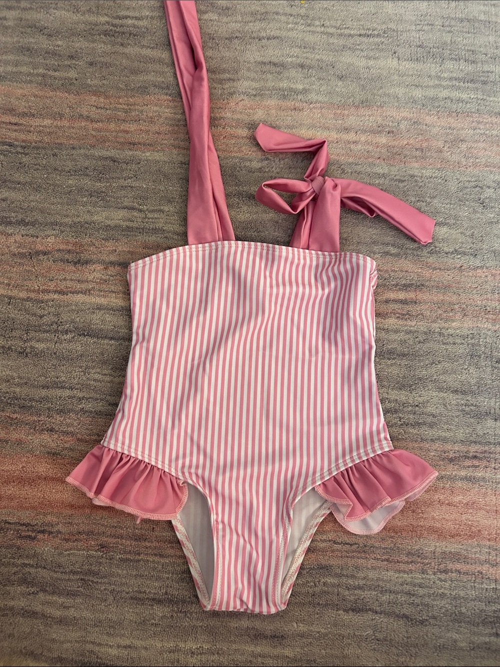 Kids Pink Striped One-Piece Swimsuit with Ruffle
